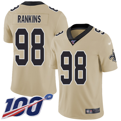 Men New Orleans Saints Limited Gold Sheldon Rankins Jersey NFL Football #98 100th Season Inverted Legend Jersey